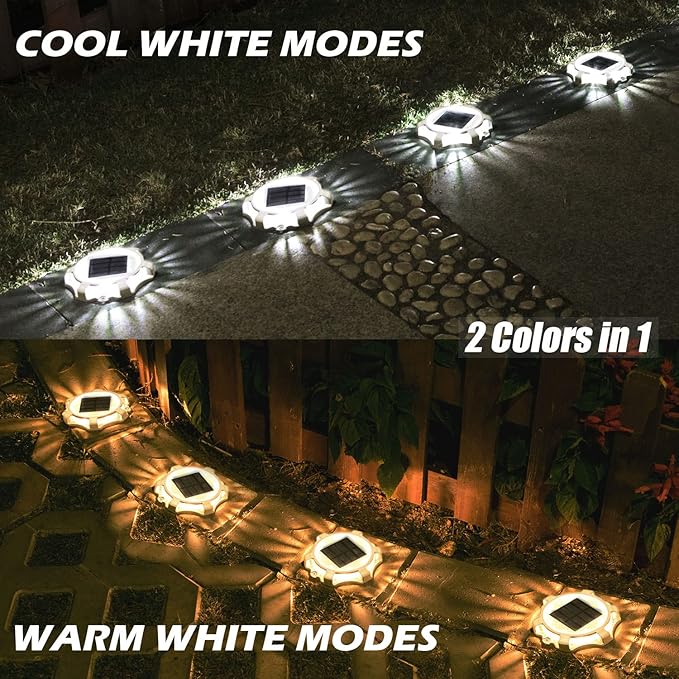 SIEDiNLAR Solar Deck Lights Outdoor 2 Modes LED Dock Driveway Markers Light Waterproof for Step Ground Walkway Stair Pathway Yard Garden Road 8 Pack (Cool White/Warm White)