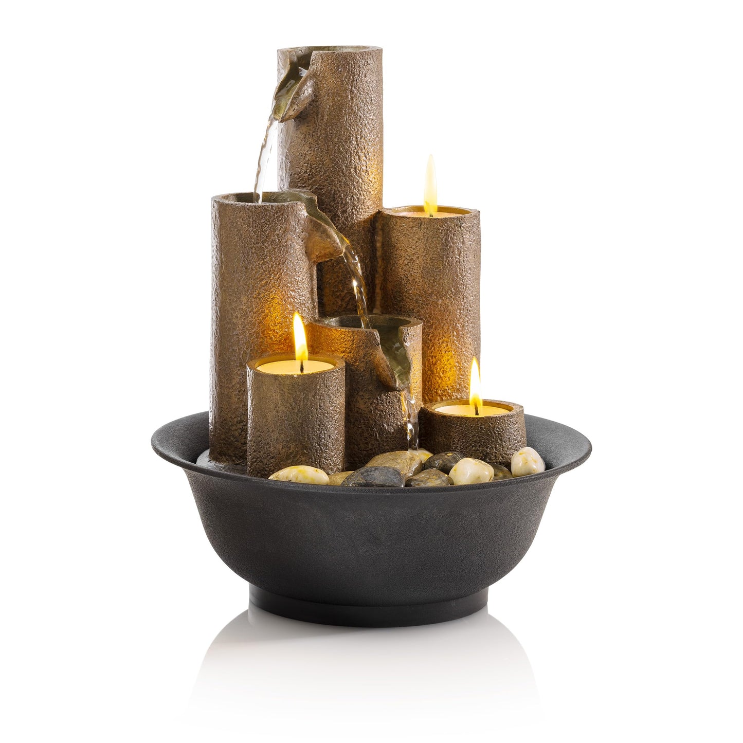 WCT202 Indoor Tabletop Tiered Water Fountain Featuring 3 Candles for Desktop and Table
