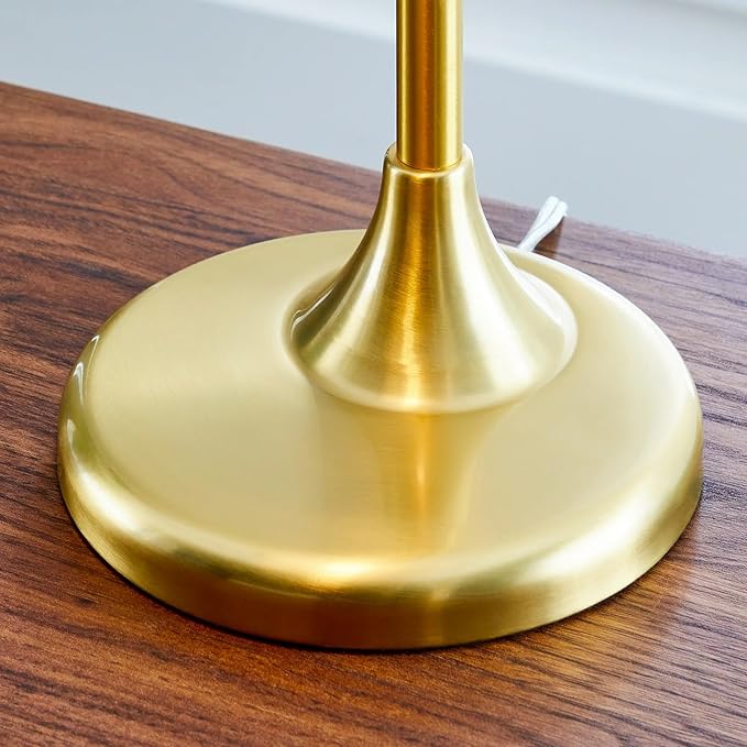 Vintage Bankers Desk Lamp with White Glass Shade, Classic Table Lamp with Pull Chain Switch, Retro Bedside Reading Light for Home Office or Study Room, Gold Metal Base