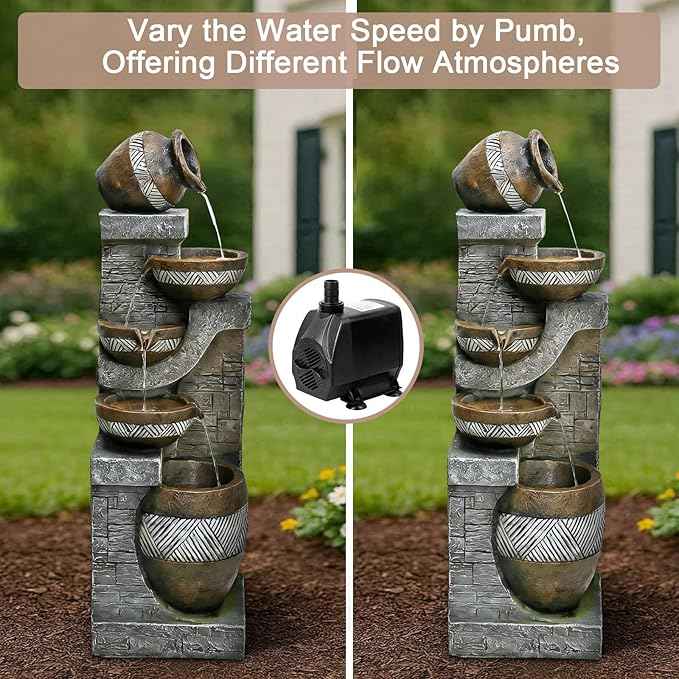 Naturefalls 42.5" Tall Outdoor Water Fountain and Waterfalls - Large Garden Fountain with LED Lights, 5-Tier Cascading, Indoor and Outdoor Fountains for Garden, Patio, Deck, Porch, Backyard and Home
