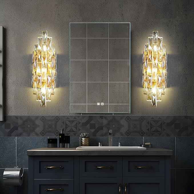 Modern Crystal Wall Sconces,Gold Wall Light Fixtures, Luxury Indoor Wall Lamp,Crystal Vanity Wall Mount Lamps,Wall Lighting for Living Room Bedroom Bathroom Bedside Hallway Stairway