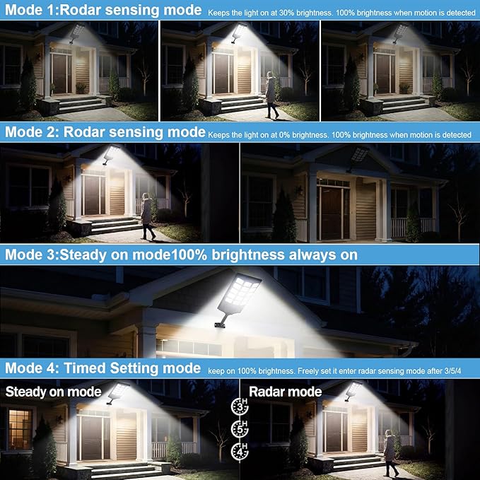 Jercoda Solar Street Lights Outdoor, 6500K 50000LM LED Flood Light Motion Sensor Dusk to Dawn Security Lights with Remote Control, Waterproof Solar Powered Lighting for Garden Yard Parking Lot, 4 Pack