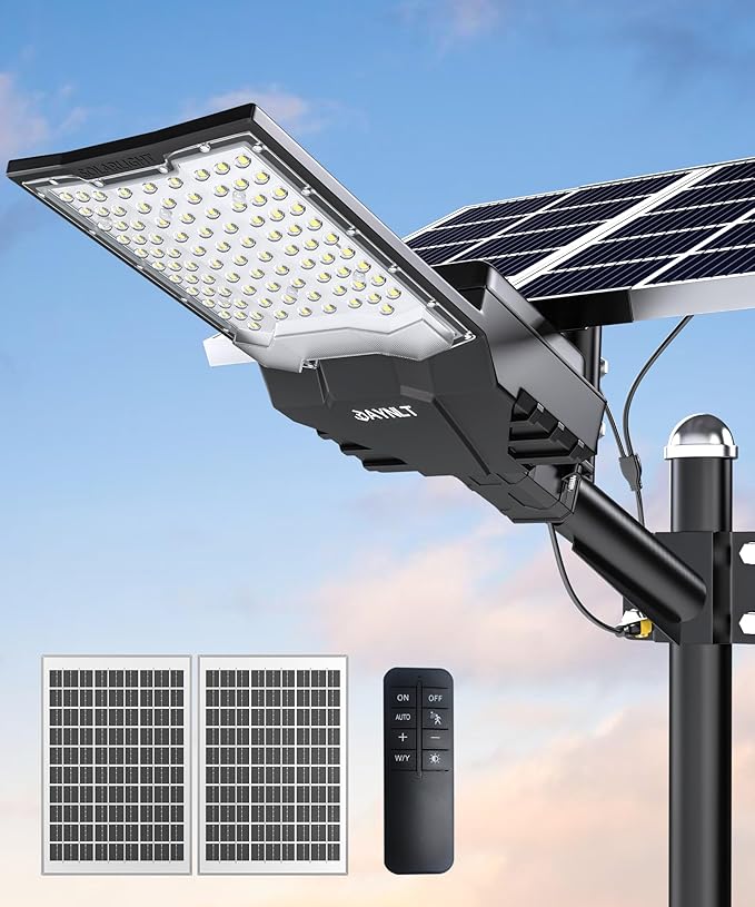 JAYNLT X-13000W Solar Street Lights Outdoor,6500K Ultra-Large Parking Lot Lights Commercial Dusk to Dawn,IP67 Industrial Grade Waterproof Solar Power Flood Security Lamps for Farm,Backyard