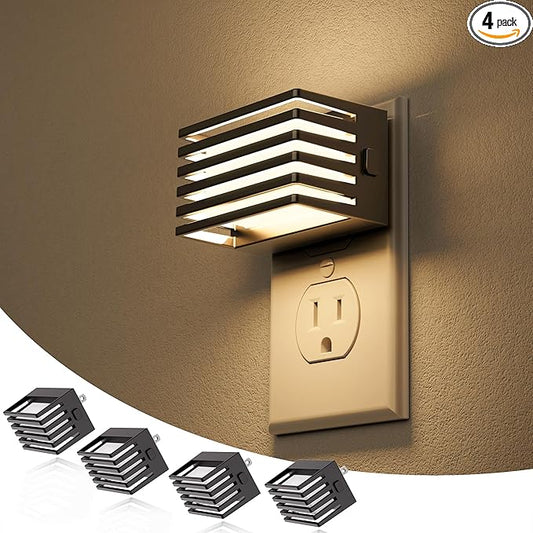 JandCase LED Night Light, [4 Pack]Night Lights Plug into Wall with Dusk to Dawn Sensor, Dimmable Plug in Night Light, Adjustable Brightness, 3000K Soft White Nightlight for Bedroom Bathroom Hallway