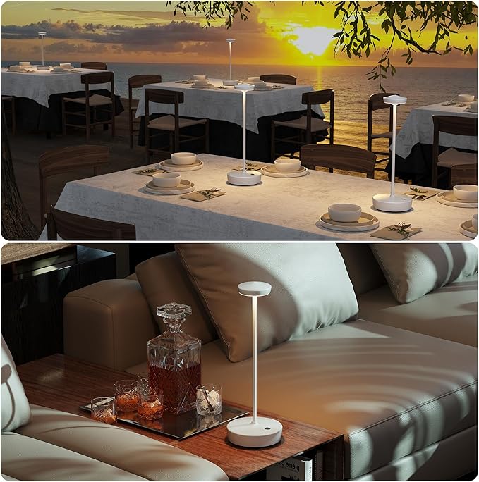 1 Pack Cordless Table Lamp Rechargeable - LED Battery Table Light with 3 Color Temperatures, Stepless Dimming, Waterproof Aluminum for Indoor Outdoor, Patio, Restaurant, Dinner (White)