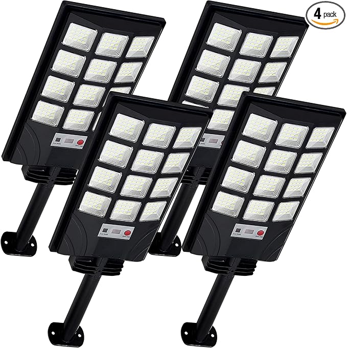 Solar Lights Outdoor for Outside, IP66 Waterproof Solar Street Lights Outdoor with Motion Sensor & Dusk to Dawn, 6500K Security Flood Light for Yard Garden with Remote Control - 4PACK