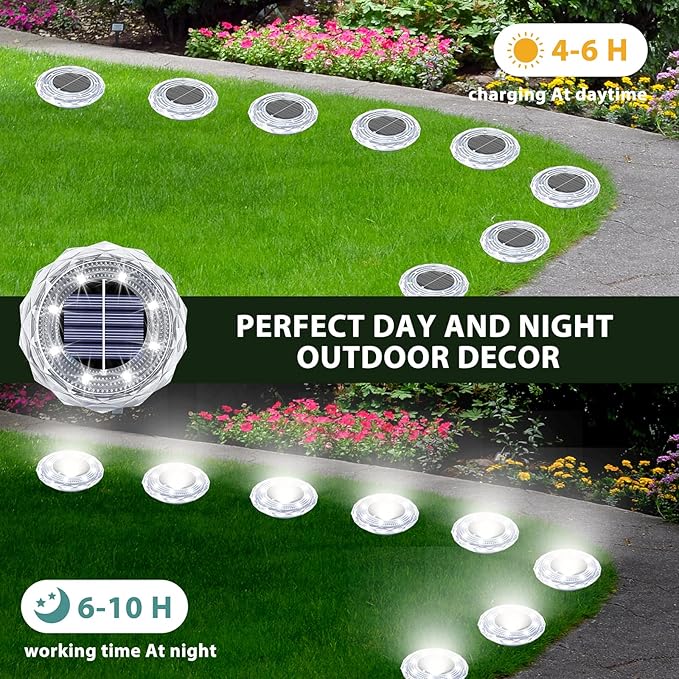 Solar Ground Lights 8 Pack Waterproof Outdoor Solar Lights for Yard Led Solar Garden Lights Bright Solar Powered Disc Light In-Ground Landscape Lighting for Patio Pathway Walkway Driveway, White