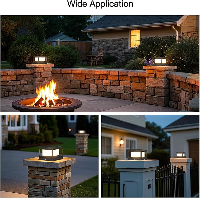 Solar Post Lights Outdoor, 9" Solar Column Lights Outdoor, IP54 Waterproof Modern Pillar Light, 3000K LED Column Lamp, Dusk to Dawn Landscape Post Lighting for Patio Garden Yard Deck Driveway