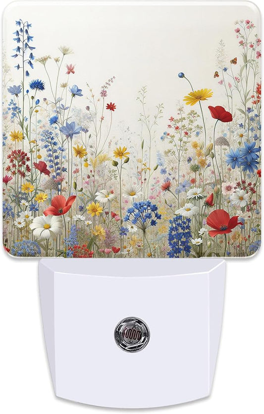 Wildflowers Floral Night Light Plug into Wall,Nightlights with Light Sensor Dusk to Dawn,Plug in Night Lights for Kids,Warm Lamps for Bathroom Bedroom Kitchen