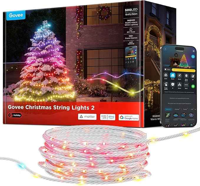 Govee Christmas Lights 2, RGBWIC 164FT 500LEDs String Lights for Holiday Decor, Smart Indoor Outdoor LED Decoration with Shape Mapping Function, 130+ Scene Modes, APP Control, Clear Wire
