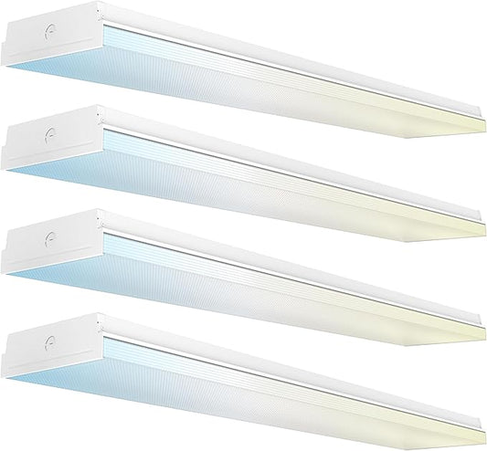 Sunco Garage Lighting, LED Shop Lights for Workshop 4ft, 8 Inch Width Warehouse Industrial Prisma Wraparound, 7200 LM, 60W, Selectable CCT 4000K/5000K/6000K, 120V-277V, Non-Dimmable ETL 4 Pack. - Aura Lighting