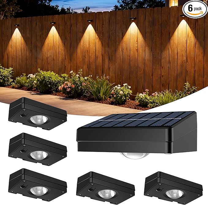 Solar Lights Outdoor,3-Color Solar Fence Lights,Solar Lights Outdoor Waterproof,Auto On/Off,Ip44 Abs Material,30h Runtime No Wiring Needed,Suitable for Gardens,Paths,Fences,Steps.(6P)