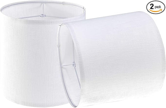 Set of 2 White Tall Linen Drum Lamp Shades Modern Lamp Shade 10" Top x 10" Bottom x 10" High (Spider) Medium Lampshade for Table & Beside Lamp - Lampshades Replacement By GO&SO