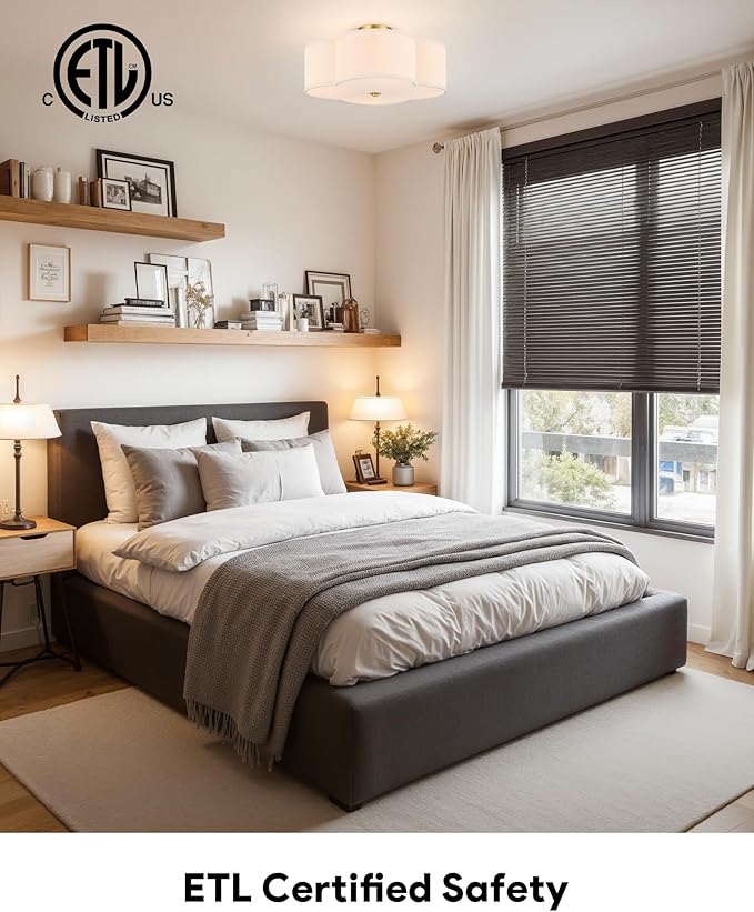 VONLUCE Semi-Flush Mount Ceiling Light, 15.8" Modern 4-Light Ceiling Light Fixture with White Clover-Shaped Shade 4 E26 Sockets for Bedroom Entryway Living Room, Gold Finish, ETL Certificated - Aura Lighting