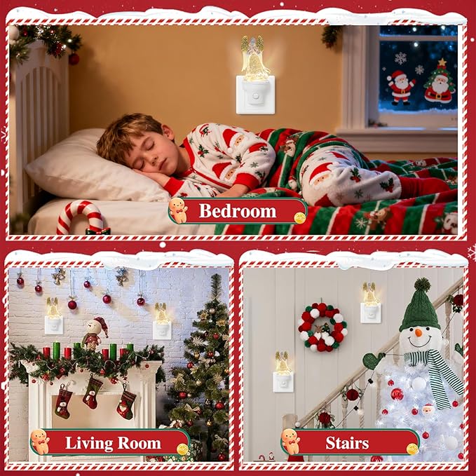 1 Pack Christmas Angel Night Light Plug into Wall Glitter Water Nightlight with USB/Outlet Options, Christmas Decorative Nightlight for Bedroom Kitchen Nursery Holiday Decorations Gifts (Angel)