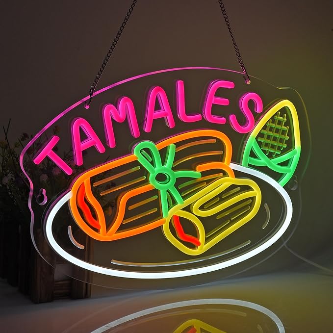 Tamales Neon Sign, Neon Lights Hanging Wall Art Decoration for Business Restaurant Store Shop Market Food Truck Home Decor, USB Powered Ultra Bright Dimmable,15.75×11.8inches