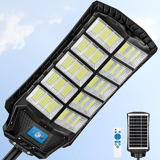 10000W Solar Street Light, Large Solar Street Lights Outdoor Waterproof, Heavy Duty Solar Parking Lot Lights Dusk to Dawn, Pole or Wall Mount, Motion Sensing & Remote for Outside Commercial