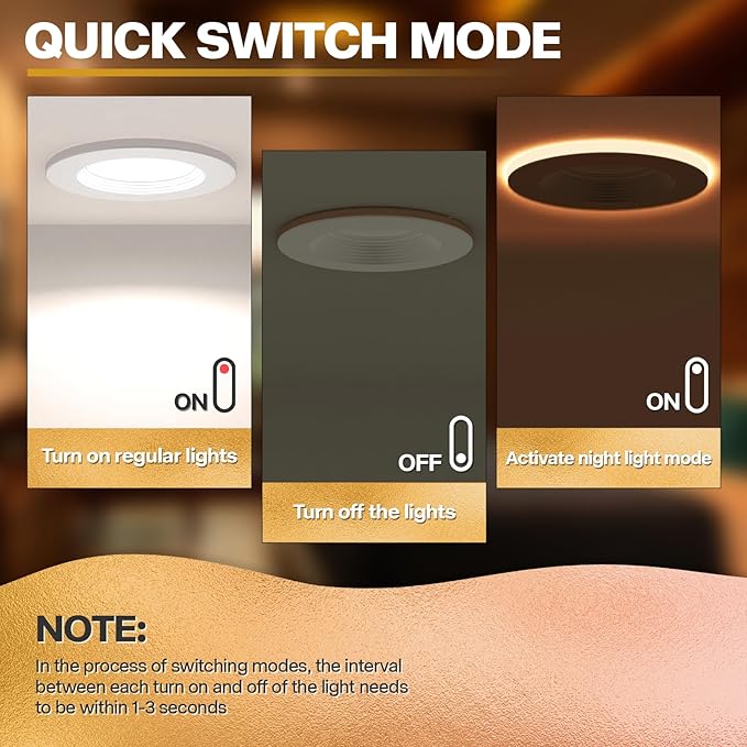 1 Pack 4 Inch LED Can Lights with Night Light, 5CCT Retrofit Recessed Lighting Selectable 2700K-6000K Dimmable, 9W=55W, 630LM Downlight with Metal Smooth Trim - ETL and Energy Star