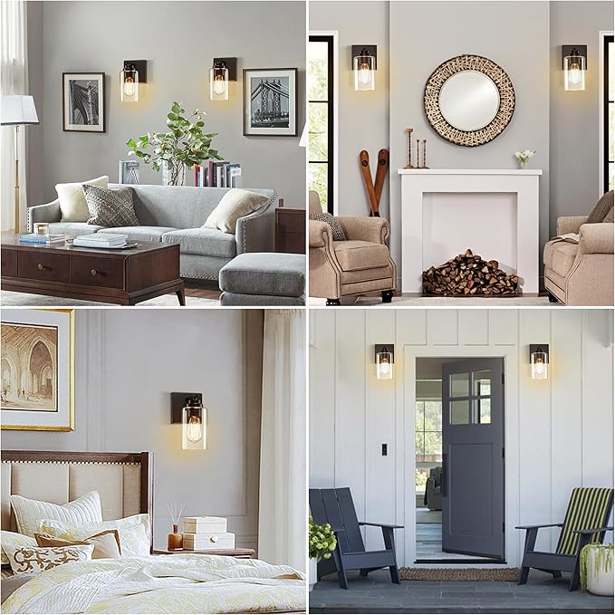 Pia Ricco Wall Sconces Set of Two, Bedside Wall Lamps with Rotary Switch for Bedroom, Modern Bathroom Light Fixtures with Clear Glass Shade, Black Sconces Wall Lights for Living Room, Hallway, Kitchen - Aura Lighting