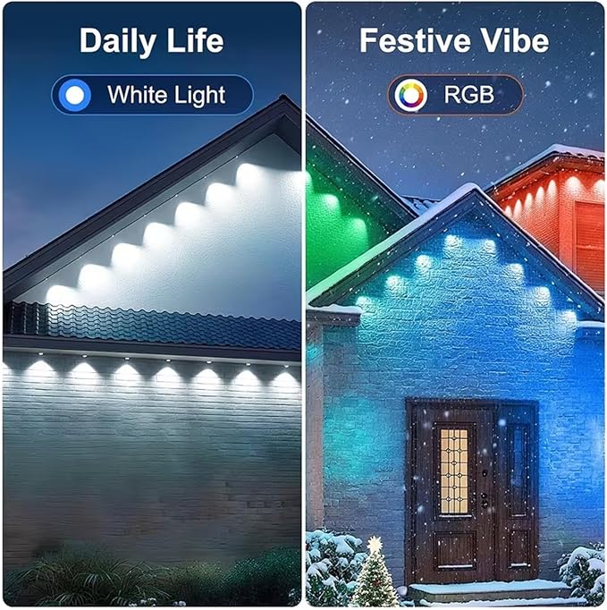 300FT Permanent Outdoor RGB Lights,IP67 Waterproof Smart LED Eaves Lights with App/Remote Control,for Christmas and All Holiday Decor,Daily and Accent Lighting,House Roof and Garden Lighting