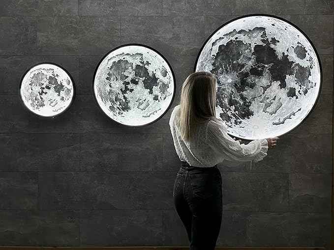 JUST Like Wood LED Dimmable Moon Wall Light with Remote Control - Large Moon Wall Sconce Plug in - Lighted Wall Art - Unique Celestial Home Decor (w/o Acrylic Glass, 90cm/35.4'')