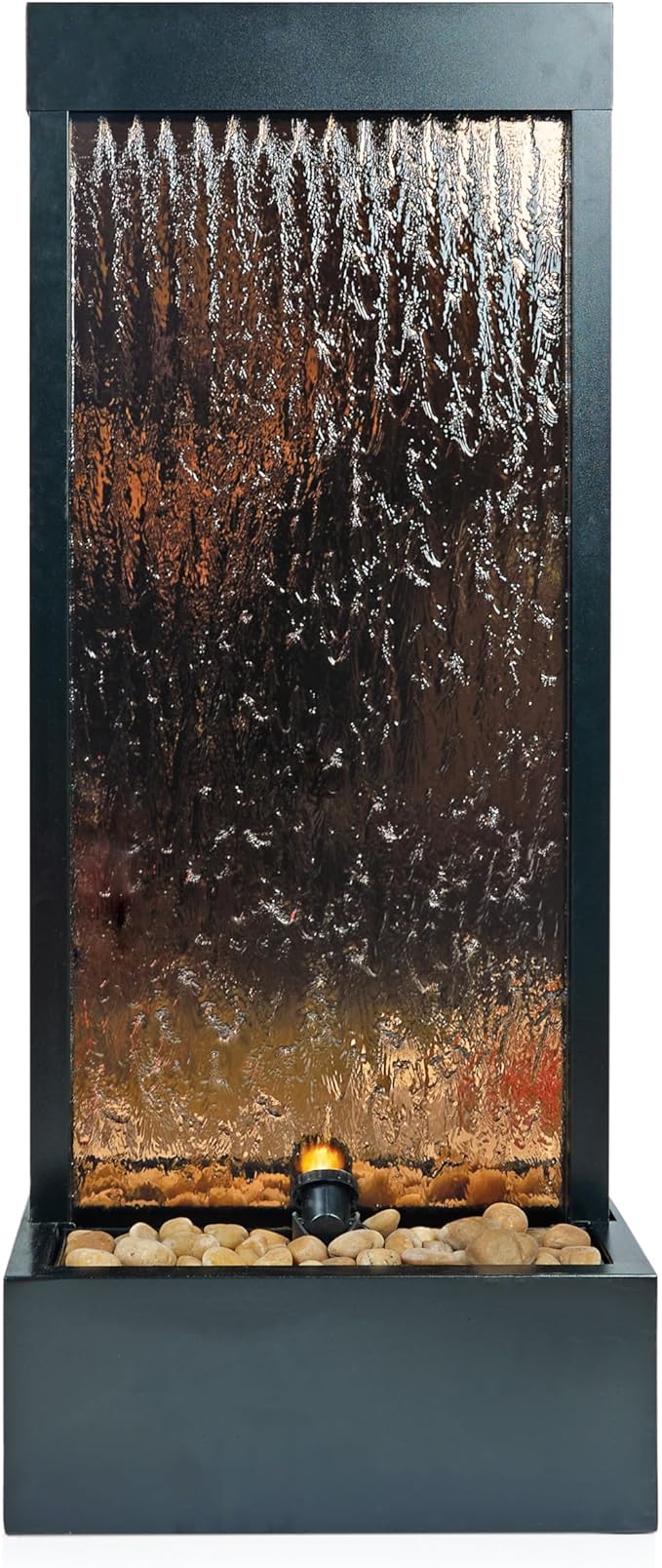 Alpine Corporation 48" Tall Indoor Modern Wall Mounted Zen Mirror Waterfall Floor Fountain with Stones and LED Lights Decor for Office, Living Room, Entryway, Bronze