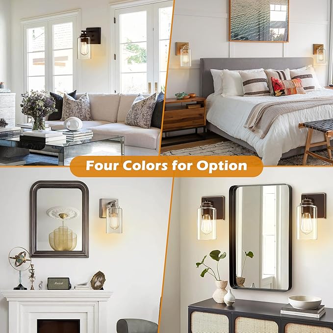 Pia Ricco Wall Sconces Set of 2, Bedside Wall Lamps with Switch for Bedroom, Modern Bathroom Light Fixtures with Clear Glass Shade, Oil Rubbed Bronze Sconces Wall Lights for Living Room, Hallway - Aura Lighting