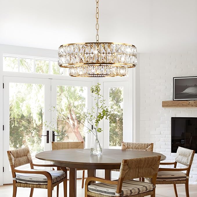 20 Inch Contemporary Luxury Crystal Chandelier, 6-Light Gold Semi-Flush Mount Ceiling Fixture, Round Crystal Pendant Design Perfect for Living Room, Dining Room, Kitchen, Foyer & Bedroom - Aura Lighting