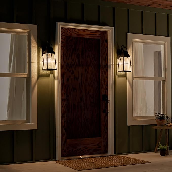 Kichler Tolerand 17.75"" Outdoor Wall Light in Textured Black, 1-Light Exterior Wall Sconce Porch Light with Clear Seeded Glass, (17.75" H x 7.75" W), 49553BKT