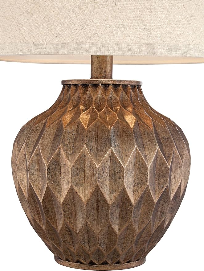 360 Lighting Buckhead Modern Accent Table Lamp with USB Charging Port 22" High Warm Bronze Tapered Drum Shade Decor for Living Room Desk Bedroom House Bedside Nightstand Home Office Family