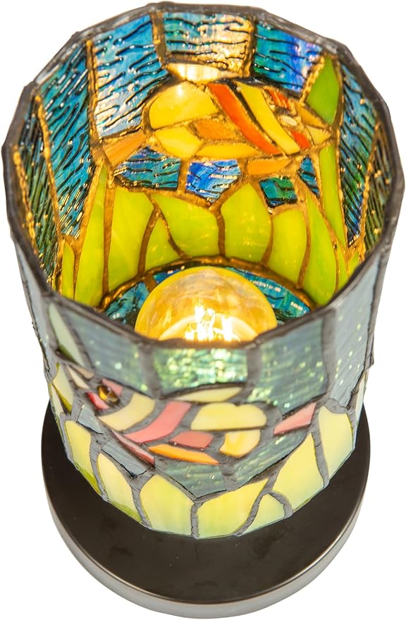 Dale Tiffany TAR24121 Royal Angelfish Uplight Tiffany Accent Lamp with Built-in Rechargeable Battery and 3-Level Brightness, Multicolor, 8.5-Inch Tall
