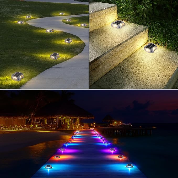 Bosceos Solar Driveway Lights Outdoor 20-Pack, Solar Deck Lights RGB Color Modes Dock Light Waterproof Driveway Markers Step Light for Sidewalk Stair Garden Pathway Walkway Yard