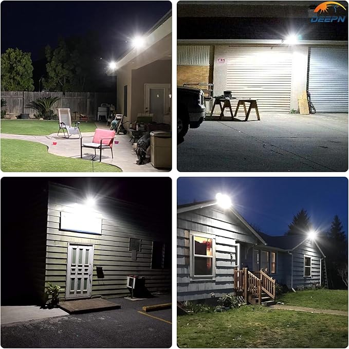 Deepn Solar Lights Outdoor, IP66 Waterproof Street Lights Outdoor, 6500K Dusk to Dawn Solar Security Flood Lights Motion Sensor with Remote Control for Yard, Entryway Garage, Porch, 3 Pack