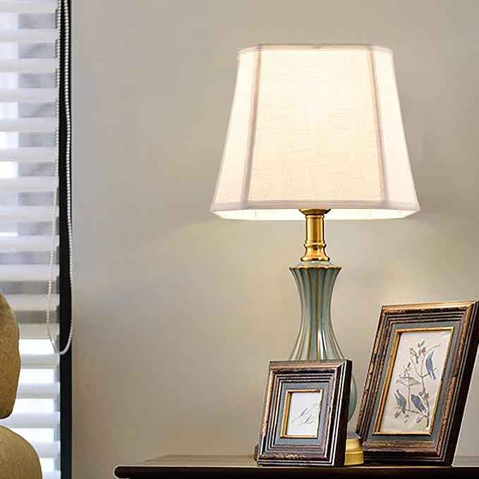 GO&SO 2 Pack White Linen Lamp Shades Square Cut Corners, 10"Top × 13" Bottom × 10.5" High(Spider) Medium Lampshade Replacement for Table Lamp & Floor Lamps Modern,Transitional Style, Easy Assembly