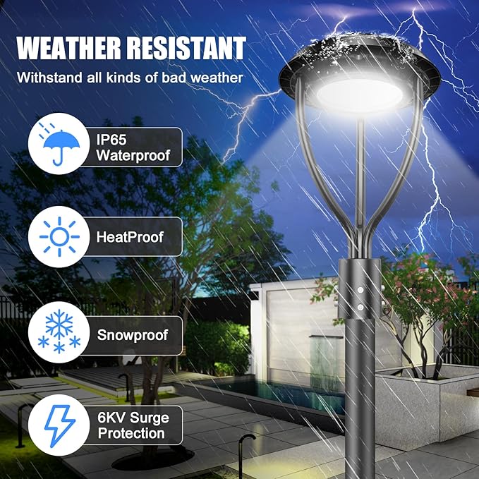10Pack LED Post Top Light with Photocell, 60W 48W 36W Adjustable, 9000LM Adjustable CCT 3000/4000/5000K Outdoor Pole Lights, IP65 Waterproof Commercial LED Post Light Fixture ETL DLC Listed - Aura Lighting