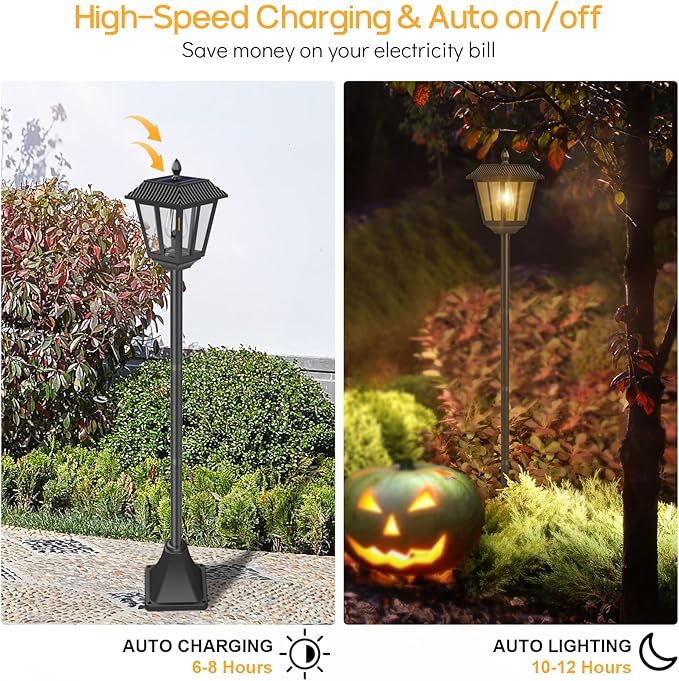 2 Pack 67" Solar Lamp Post Lights, 3000K Outdoor Solar Post Light Waterproof, Pole Light Outdoor Decorative Floor Lamp Vintage for Patio, Garden, Backyard, Pathway, Front/Back Door