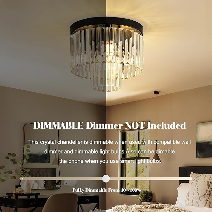 12.6" Black Crystal Ceiling Light 4-Light Modern Fixture 2-Tier Luxury K9 Crystal, for Dining Room Kitchen Island Living Room Bedroom - Aura Lighting
