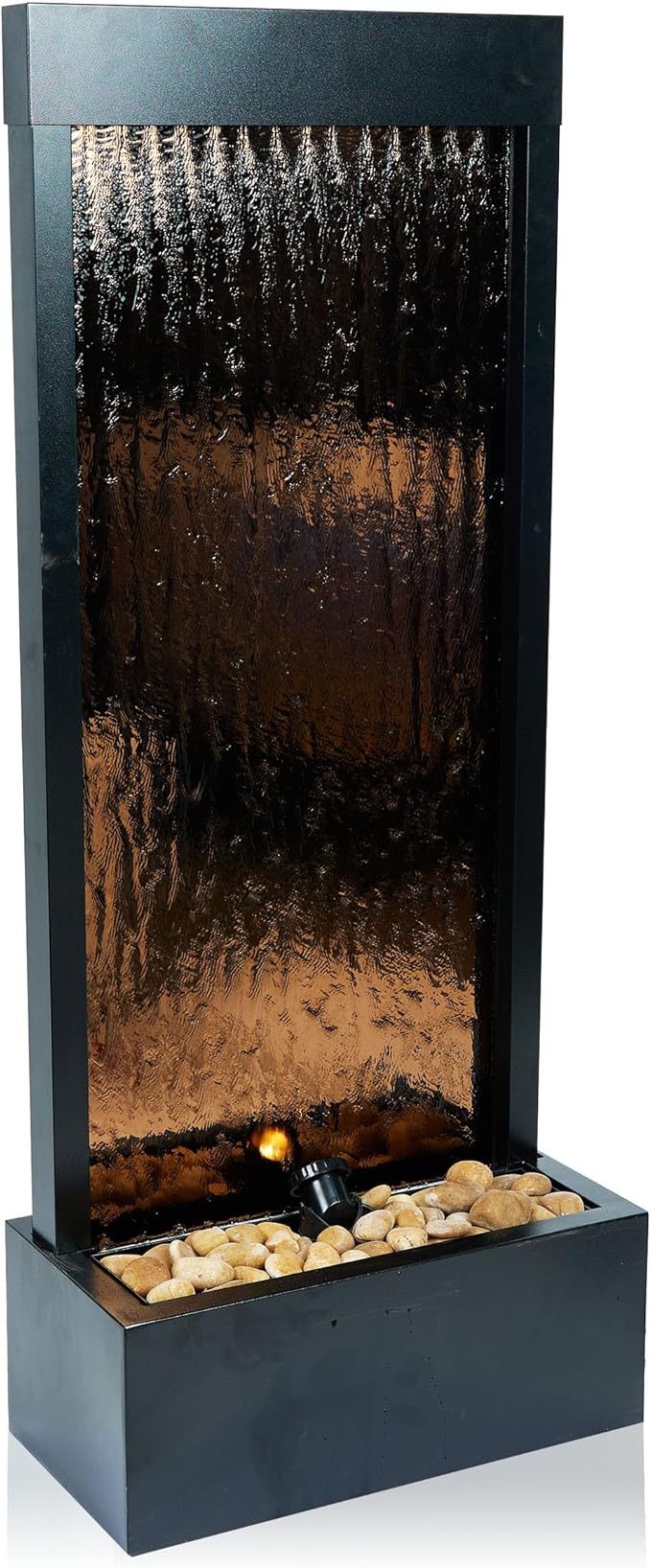 Alpine Corporation 48" Tall Indoor Modern Wall Mounted Zen Mirror Waterfall Floor Fountain with Stones and LED Lights Decor for Office, Living Room, Entryway, Bronze