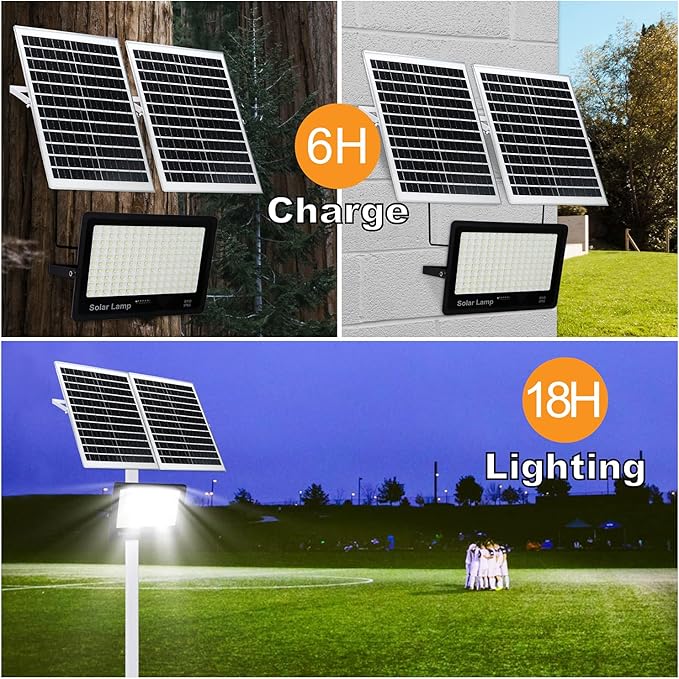 400W Solar Security Flood Lights,LED Street Light Outdoor IP66 Waterproof with Remote Control Parking Lot Lights for Yard, Garden, Swimming Pool, Pathway, Basketball Court, Arena