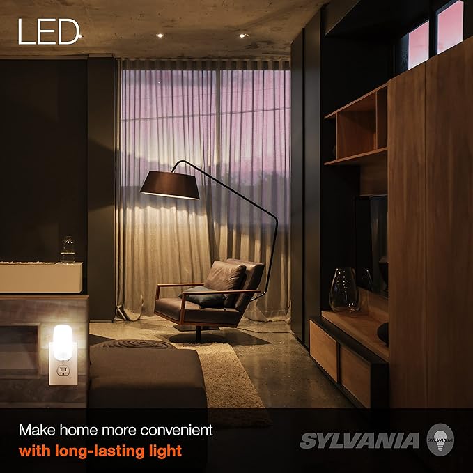 LEDVANCE Sylvania LED Mini Automatic Plug-in Night Light with Sensor, Motion Activated, Dusk to Dawn, Warm White, Plug-in Type - 1 Pack (64988)