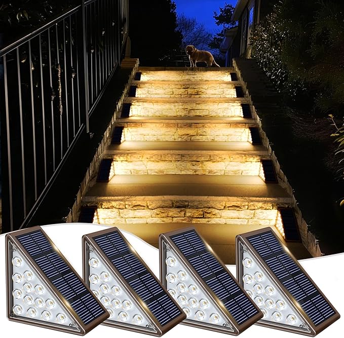 Solar Step Lights for Outside,4pack Solar Stair Lights Outdoor Waterproof IP67,Outdoor Deck Step Lights,Solar Outdoor Lights for Staircase,Patio,Front Step(Warm Brown)