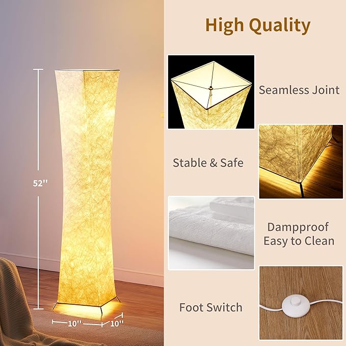 chiphy Floor lamp, RGB Standing Lamps for Bedroom, 7 Colors Changing and Dimmable LED Bulbs, Remote Control and White Fabric Shade, Modern Light for Living Room and Play Room
