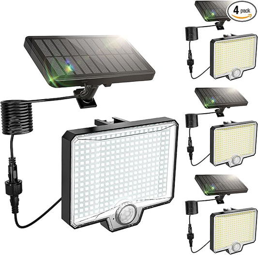 Solar Flood Lights Outdoor, 294 LED Motion Sensor Outdoor Lights, IP67 Waterproof Solar Flood Light for Outside, 3000LM Angle Adjustable Security Spot Lights for Porch Patio Yard Garage, 4 Pack 7500K