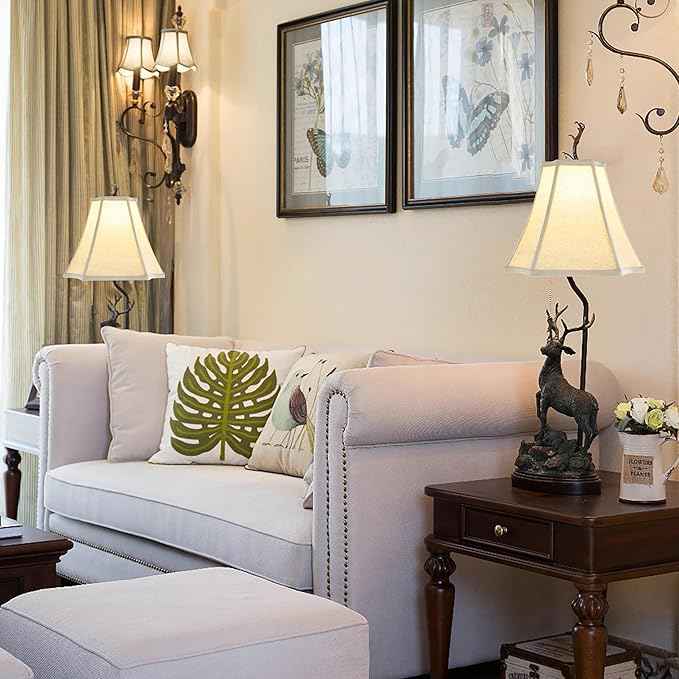 GO&SO Bell Lamp Shade Set of 1 Medium Square Cut Corner,6.5" x 13.2" x 10.6" (Spider) Dark Beige Fabric Lamp Shades for Table and Floor Lamps,Octagonal Lampshades Replac Bedroom,Easy Assembly
