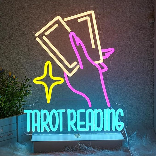 Tarot Reading Neon Sign for Wall Decor Tarot Neon Light Divination LED Neon Sign Colorful Led Neon Light for Tarot Hall Card Studio Bedroom Shop Decoration
