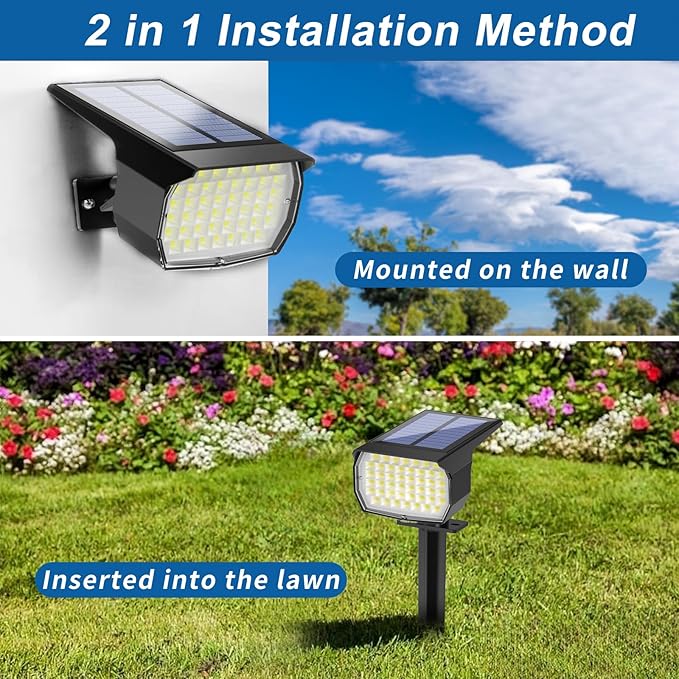 Solar Spot Lights Outdoor Waterproof IP65, 2 Pack Landscape Spotlights with 46 LEDs, 3 Modes Auto On/Off Solar Powered Flood Lights for Outside Pathway, Yard, Garden, Walkway (Cool White) - Aura Lighting