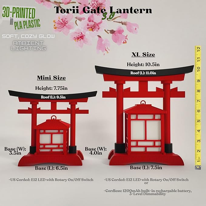 Japanese Torii Gate Lantern - Exquisite Japanese Decor for Home and Room | Unique Desk Lamp and Table Lamp Design | Mini Japanese Lantern Transforms Any Space (Ash Grey)