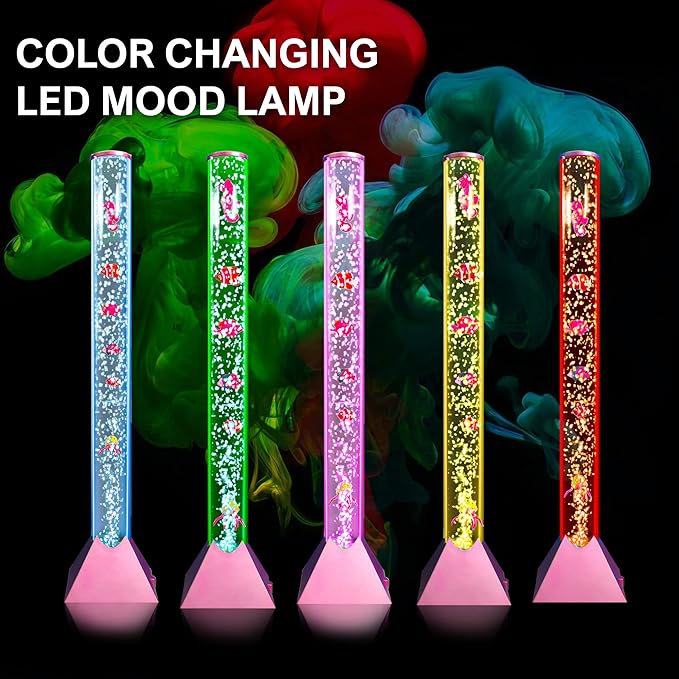 Brewish Sensory Bubble Floor Lamp | 7 Color Changing LED Mood Night Light | Sensory Lamp for Autistic | Fake Aquarium Water Tube | Gift for Kids, Men & Women | Golden Rose Base - 3 Feet
