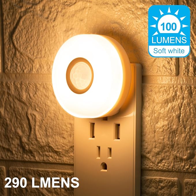 YELKO Night Lights Plug Into Wall,200 Lumen Super Bright Plug in Motion Sensor Light Indoor,Smart Plugin Motion Activated nightlights for Bathroom, Hallway(4Pack)