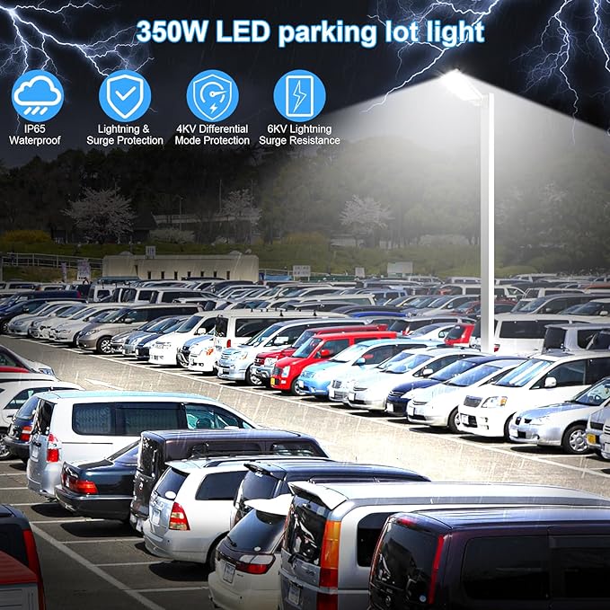 350W LED Parking Lot Light Outdoor:Arm Mount 52500LM Super Bright Dusk to Dawn LED Shoebox Lighting Commercial 5000K 100-277V IP65 Waterproof Wall Floodlights for Park,Stadium,Barn,Yard